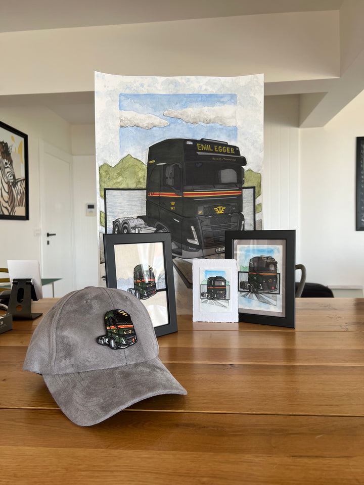 Inspiration from Volvo Truck | Handmade Artwork-Embroidery Artwork, Hat and Scaled Down Model