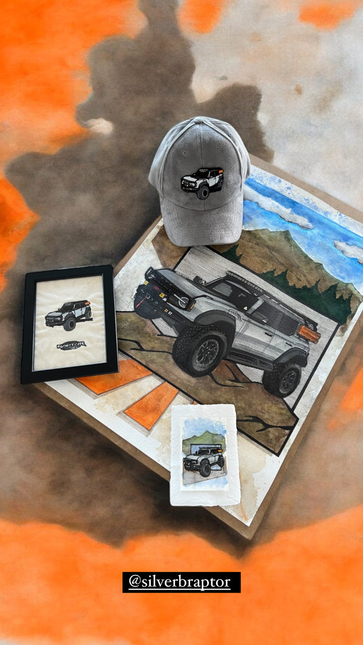 Inspiration from @silverbraptor’s Bronco Raptor | Handmade Artwork-Embroidery Artwork and Hat