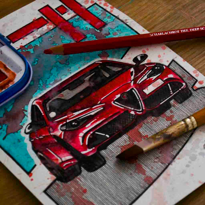 Inspiration from @choimbodeluna /ALFA ROMEO GIULIA Handmade Artwork and Coloring Pages (Option Puzzle)