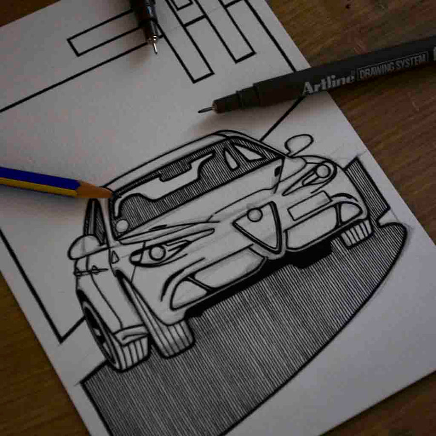 Inspiration from @choimbodeluna /ALFA ROMEO GIULIA Handmade Artwork and Coloring Pages (Option Puzzle)