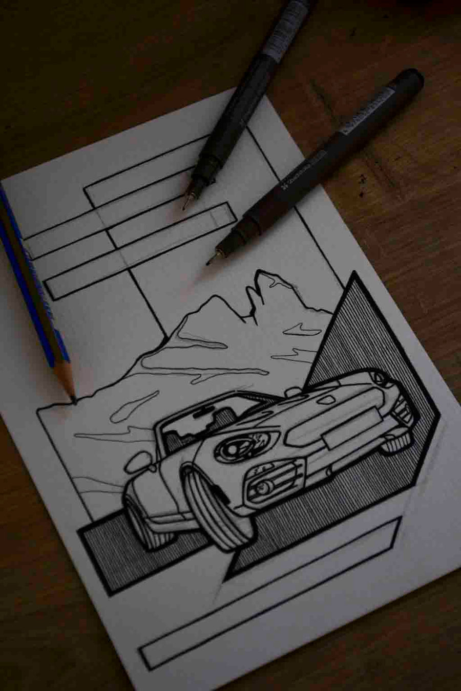 Inspiration from @bermuda.06 /ABARTH 124 SPIDER Handmade Artwork and Coloring Pages (Option Puzzle)