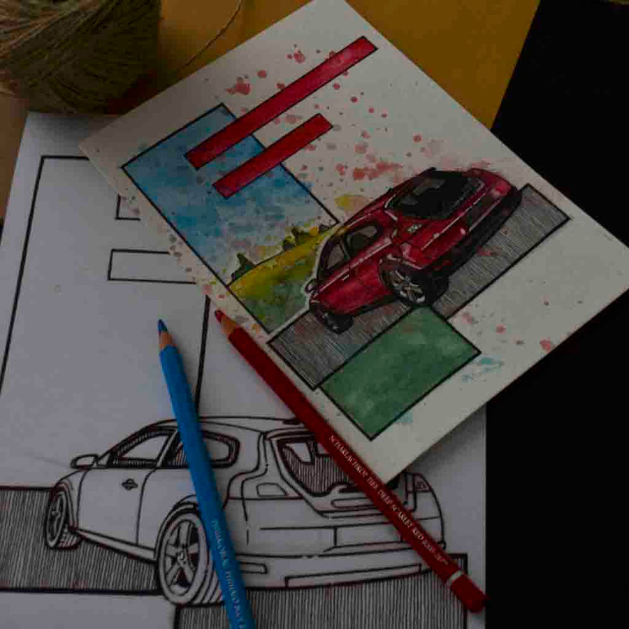 Inspiration from @cartolina.dal.giardino /VOLVO C30 Handmade Artwork and Coloring Pages (Option Puzzle)