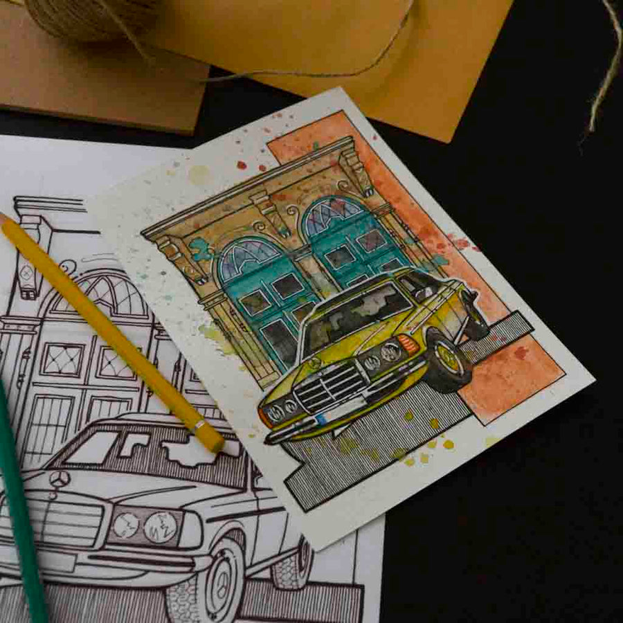 Inspiration from @vergiss_meinnicht and @mbclassic_fan /Mercedes-Benz W123 Handmade Artwork and Coloring Pages (Option Puzzle)