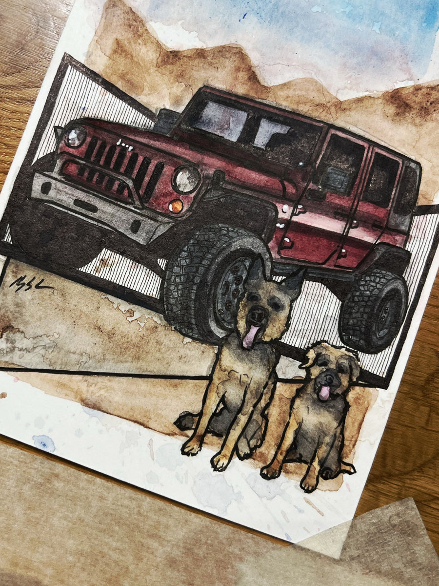Inspiration from @jackie_the_jeep.jk’s Jackie and pups| Handmade Artwork